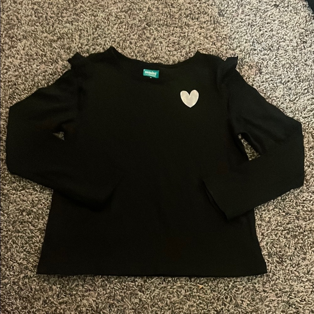 Charming Black Long Sleeve Kids Tee with Silver Heart Accent